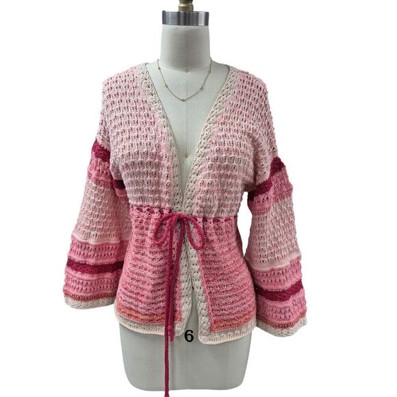 Sundance Free In Spirit Open Front Cardigan Knit Pink Sz S - Picture 2 of 9